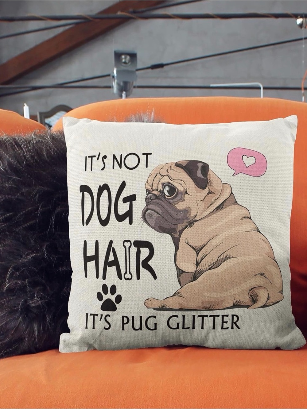 ✴️New✴️”It's Pug Glitter”Decorative Dog Pillow Cover (No Insert)